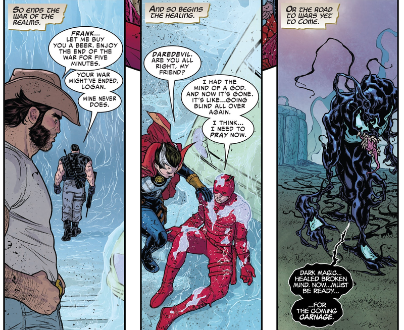 The Punisher, Daredevil, and Venom all recover at the end of the War of the Realms.
